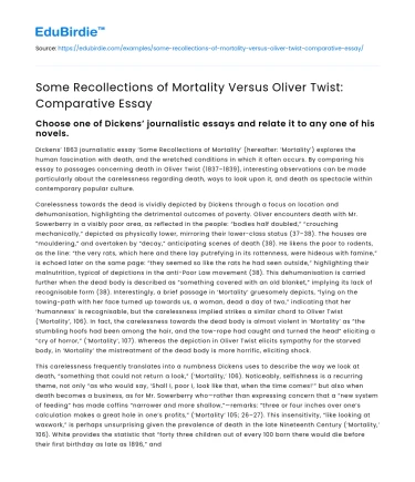 Some Recollections of Mortality Versus Oliver Twist: Comparative Essay