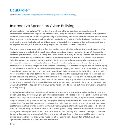Informative Speech on Cyber Bullying