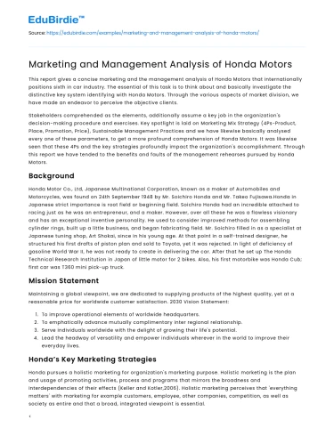 Marketing and Management Analysis of Honda Motors