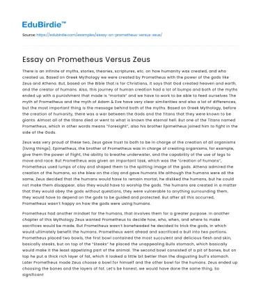 Essay on Prometheus Versus Zeus