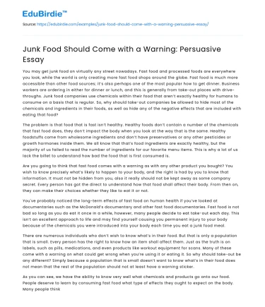 Warnings: Essential for Junk Food Consumption