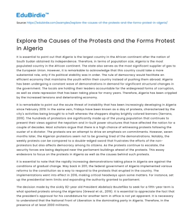 Explore the Causes of the Protests and the Forms Protest in Algeria