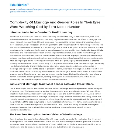 Marriage and Gender Roles in Their Eyes Were Watching God