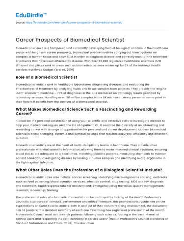 Career Prospects of Biomedical Scientist