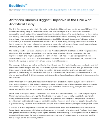 Lincoln’s Civil War Goal: Preserving the Union