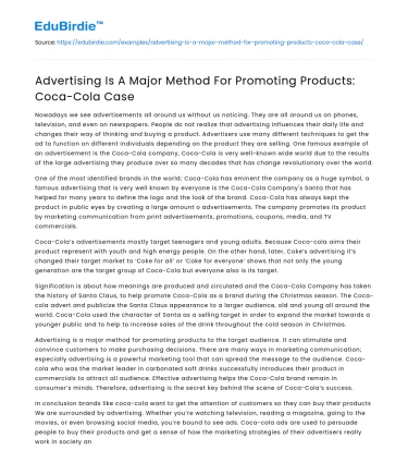 Advertising Is A Major Method For Promoting Products: Coca-Cola Case