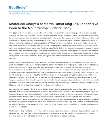 Analysis of MLK Jr’s ‘I’ve Been to the Mountaintop’