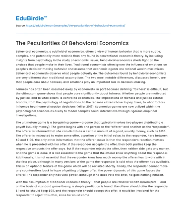 The Peculiarities Of Behavioral Economics