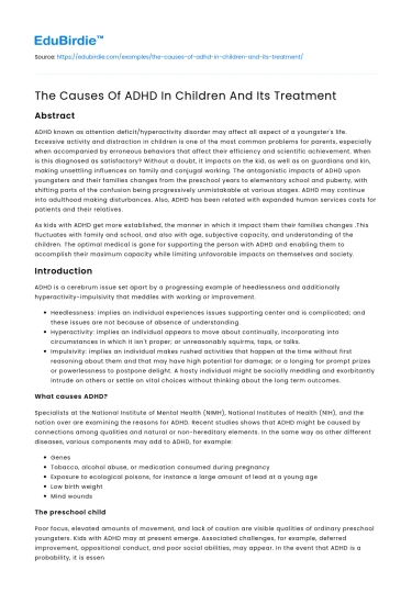 The Causes Of ADHD In Children And Its Treatment