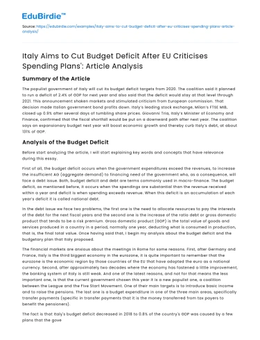 Italy aims to reduce deficit post EU criticism: Article Analysis
