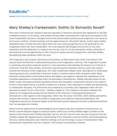 Mary Shelley’s Frankenstein: Gothic Or Romantic Novel?