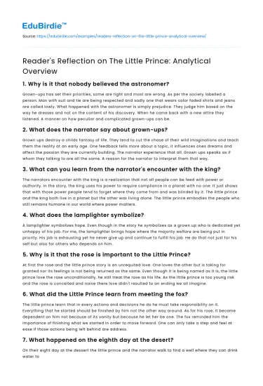 Reflections on The Little Prince: An Analytical Perspective