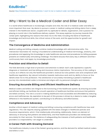 Why I Want to Be a Medical Coder and Biller Essay