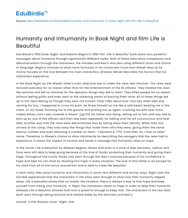 Humanity and Inhumanity in Book Night and film Life is Beautiful