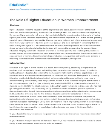 The Role Of Higher Education In Women Empowerment