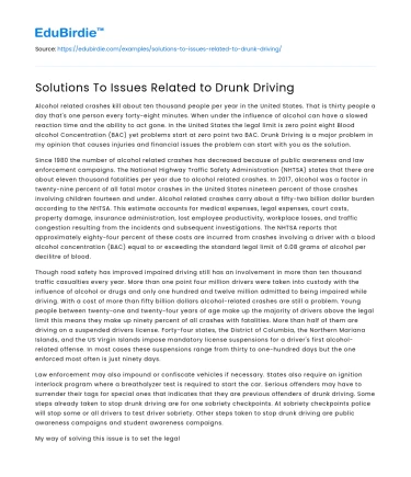 Solutions To Issues Related to Drunk Driving