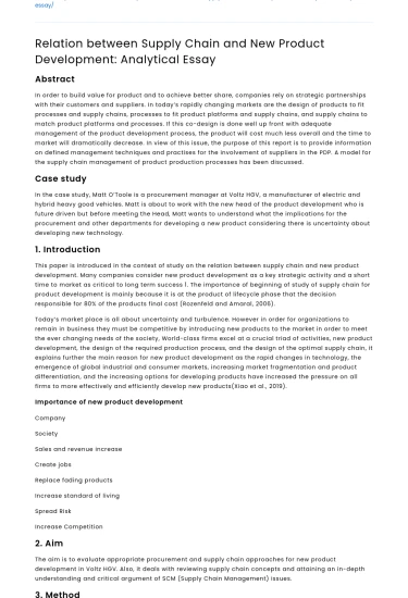 Supply Chain and New Product Development: An Analytical Essay