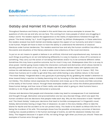 Gatsby and Hamlet VS Human Condition