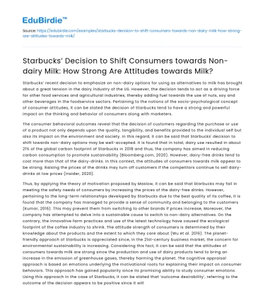 Starbucks Shift to Non-dairy Milk: Consumer Milk Attitudes
