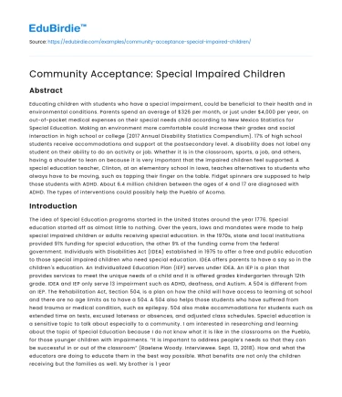 Community Acceptance: Special Impaired Children