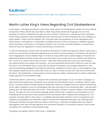 Martin Luther King’s Views Regarding Civil Disobedience