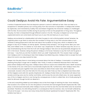 Could Oedipus Avoid His Fate: Argumentative Essay