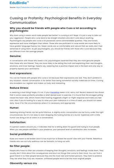 Cussing or Profanity: Psychological Benefits in Everyday Communication