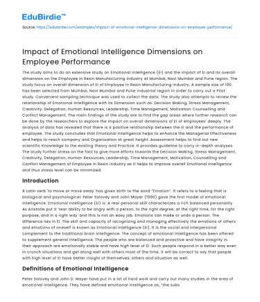 Impact of Emotional Intelligence Dimensions on Employee Performance
