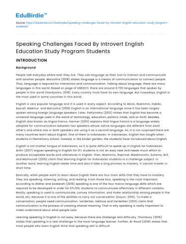 Challenges for Introvert English Ed Students in Speaking