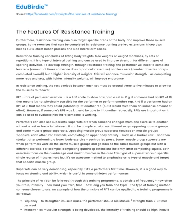 The Features Of Resistance Training