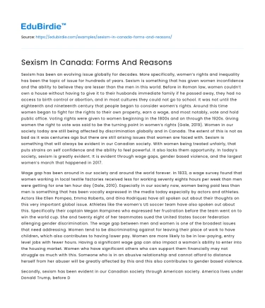 Sexism In Canada: Forms And Reasons