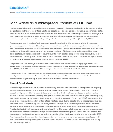 Food Waste as a Widespread Problem of Our Time
