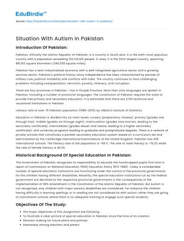 Situation With Autism In Pakistan