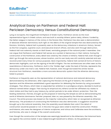 Comparing Parthenon and Federal Hall: Democracy Types