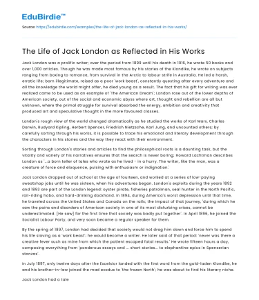 The Life of Jack London as Reflected in His Works