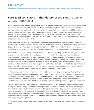 Ford & Edison’s Electric Car Influence in America 1890-1914