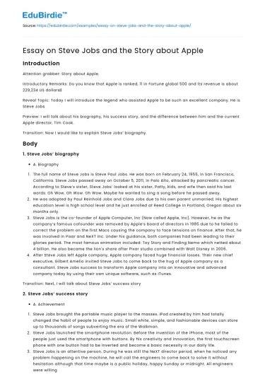 Essay on Steve Jobs and the Story about Apple