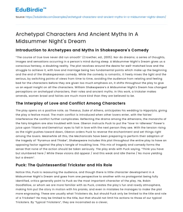 Archetypal Characters And Ancient Myths In A Midsummer Night’s Dream