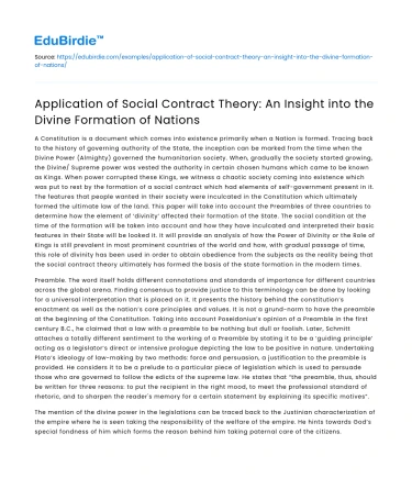 Social Contract Theory: Divine Nation Formation