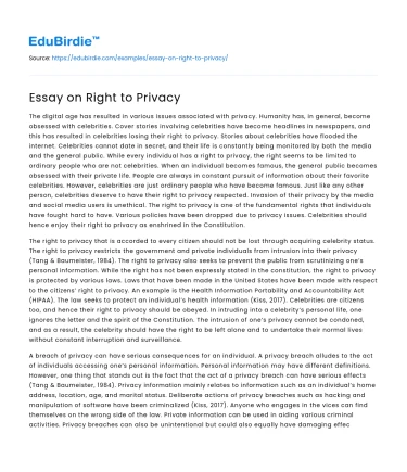 Essay on Right to Privacy