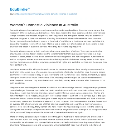 Women’s Domestic Violence In Australia