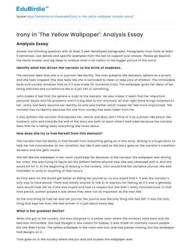 Irony in ‘The Yellow Wallpaper’: Analysis Essay