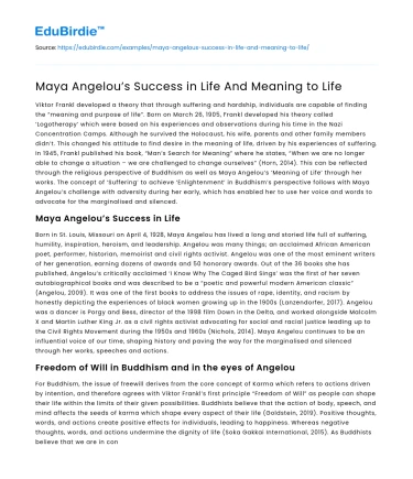 Maya Angelou’s Success in Life And Meaning to Life