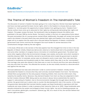 The Theme of Woman’s Freedom in The Handmaid’s Tale