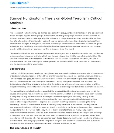Samuel Huntington’s Thesis on Global Terrorism: Critical Analysis
