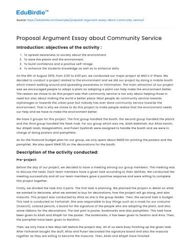 Proposal Argument Essay about Community Service