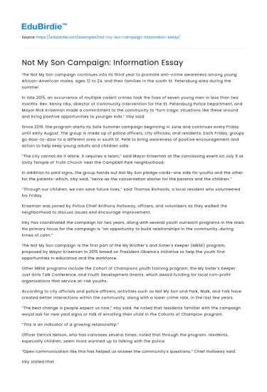 Not My Son Campaign: Information Essay