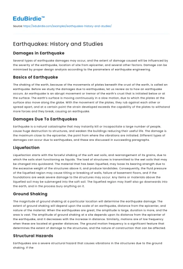 Earthquakes: History and Studies