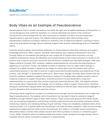 Body Vibes as an Example of Pseudoscience