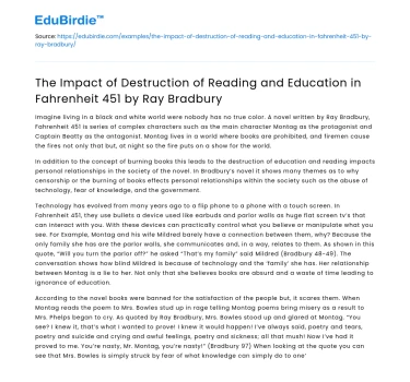 Impact of Education Destruction in Fahrenheit 451